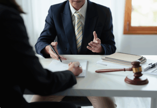Image of an attorney consulting with clients